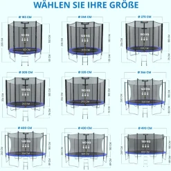 KINETIC SPORTS Trampolin Outdoor 'Salto Plus' Ø 183/244/305/366/400/430/490 cm - Komplett-Set für Kinder, USA Sprungtuch, Netz, Randpolster, Leiter - bis zu 160kg | Blau-2 Ø 183 cm Ø 183 cm, Blau-2