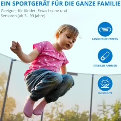 KINETIC SPORTS Trampolin Outdoor 'Salto Plus' Ø 183/244/305/366/400/430/490 cm - Komplett-Set für Kinder, USA Sprungtuch, Netz, Randpolster, Leiter - bis zu 160kg | Blau-2 Ø 183 cm Ø 183 cm, Blau-2