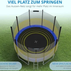 KINETIC SPORTS Trampolin Outdoor 'Salto Plus' Ø 183/244/305/366/400/430/490 cm - Komplett-Set für Kinder, USA Sprungtuch, Netz, Randpolster, Leiter - bis zu 160kg | Blau-2 Ø 183 cm Ø 183 cm, Blau-2