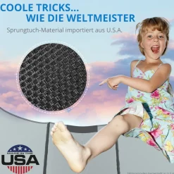 KINETIC SPORTS Trampolin Outdoor 'Salto Plus' Ø 183/244/305/366/400/430/490 cm - Komplett-Set für Kinder, USA Sprungtuch, Netz, Randpolster, Leiter - bis zu 160kg | Blau-2 Ø 183 cm Ø 183 cm, Blau-2