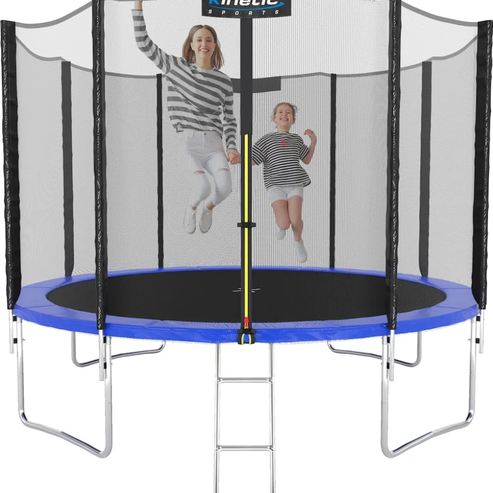 KINETIC SPORTS Trampolin Outdoor SALTO Ø 183/244/305/366/400/430/490 cm - Kindertrampolin Set mit Leiter, Netz, Randpolster, USA Sprungtuch - Gartentrampolin, bis zu 160kg | Blau Ø 183 cm Ø 183 cm, Blau