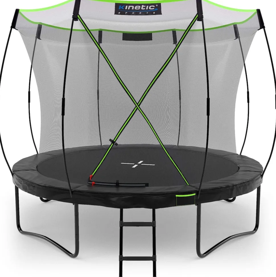 KINETIC SPORTS Trampolin Outdoor 'Ultimate Pro' Ø 244/305/366 cm, rundes Gartentrampolin mit Sicherheitsnetz, bis 120/150/160 kg | Schwarz-Neongrün Ø 244 cm