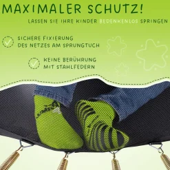 KINETIC SPORTS Trampolin Outdoor 'Ultimate Pro' Ø 244/305/366 cm, rundes Gartentrampolin mit Sicherheitsnetz, bis 120/150/160 kg | Schwarz-Neongrün Ø 244 cm