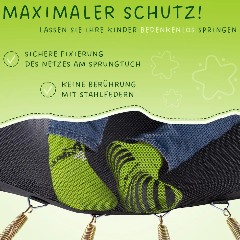 KINETIC SPORTS Trampolin Outdoor 'Ultimate Pro' Ø 244/305/366 cm, rundes Gartentrampolin mit Sicherheitsnetz, bis 120/150/160 kg | Schwarz-Neongrün Ø 244 cm