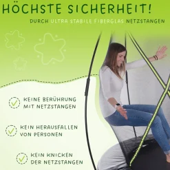 KINETIC SPORTS Trampolin Outdoor 'Ultimate Pro' Ø 244/305/366 cm, rundes Gartentrampolin mit Sicherheitsnetz, bis 120/150/160 kg | Schwarz-Neongrün Ø 244 cm