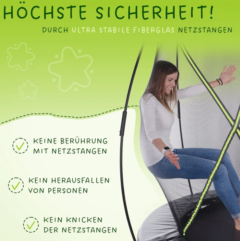 KINETIC SPORTS Trampolin Outdoor 'Ultimate Pro' Ø 244/305/366 cm, rundes Gartentrampolin mit Sicherheitsnetz, bis 120/150/160 kg | Schwarz-Neongrün Ø 244 cm