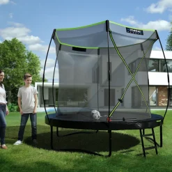 KINETIC SPORTS Trampolin Outdoor 'Ultimate Pro' Ø 244/305/366 cm, rundes Gartentrampolin mit Sicherheitsnetz, bis 120/150/160 kg | Schwarz-Neongrün Ø 244 cm