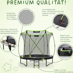 KINETIC SPORTS Trampolin Outdoor 'Ultimate Pro' Ø 244/305/366 cm, rundes Gartentrampolin mit Sicherheitsnetz, bis 120/150/160 kg | Schwarz-Neongrün Ø 244 cm