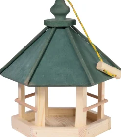 Klassisches Vogelhaus zum Aufhängen, 6-eckiges Futterhaus mit Kordel, Kiefer, Grün