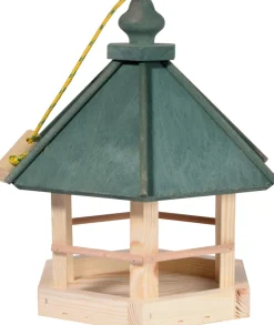 Klassisches Vogelhaus zum Aufhängen, 6-eckiges Futterhaus mit Kordel, Kiefer, Grün