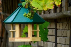 Klassisches Vogelhaus zum Aufhängen, 6-eckiges Futterhaus mit Kordel, Kiefer, Grün