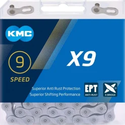 KMC X9 ETPFahrradkette 9 fach Fahrrad Kette 114 Glieder 1/2" x 11/128" Kettenmaß für Kettenschaltung mit Missing Link Kettenschloss