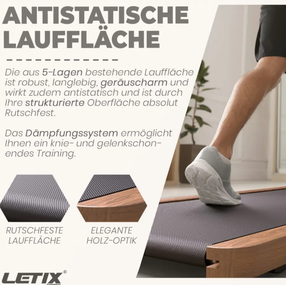 LETIX Elektrisches Laufband DeskWalk für zu Hause oder Büro, LCD-Display Motorisiertes Fitnessgerät, Schreibtisch Heimtrainer - Holz Optik - versch. Ausführungen
