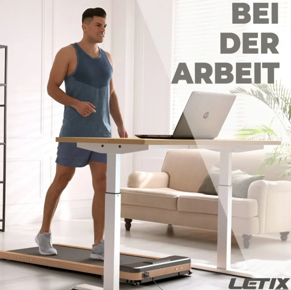LETIX Elektrisches Laufband DeskWalk für zu Hause oder Büro, LCD-Display Motorisiertes Fitnessgerät, Schreibtisch Heimtrainer - Holz Optik - versch. Ausführungen