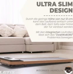 LETIX Elektrisches Laufband DeskWalk für zu Hause oder Büro, LCD-Display Motorisiertes Fitnessgerät, Schreibtisch Heimtrainer - Holz Optik - versch. Ausführungen