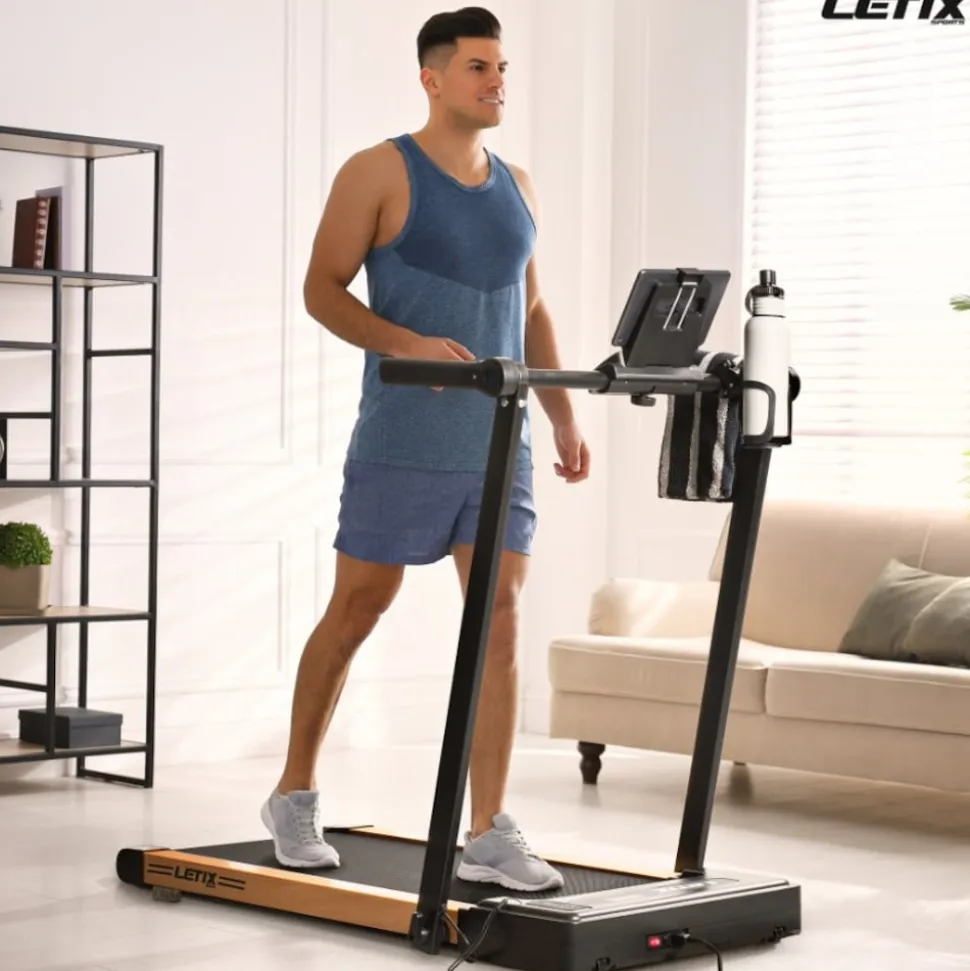 LETIX Elektrisches Laufband FoldPro 2in1 mit LCD-Display, Bluetooth & APP Funktion, für zu Hause und Büro, motorisiertes Fitnessgerät, Heimtrainer - Holzoptik