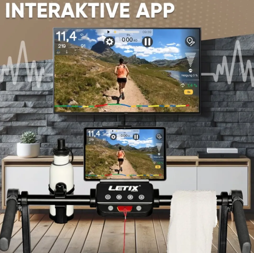 LETIX Elektrisches Laufband FoldPro 2in1 mit LCD-Display, Bluetooth & APP Funktion, für zu Hause und Büro, motorisiertes Fitnessgerät, Heimtrainer - Holzoptik
