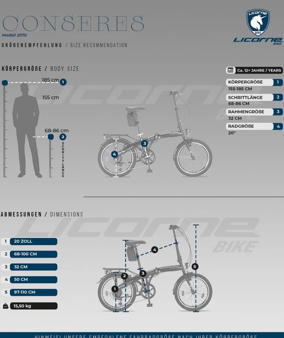 Licorne Bike Conseres Premium Falt Bike in 20 Zoll - Fahrrad für Herren, Jungen, Mädchen und Damen - Shimano 6 Gang-Schaltung - Hollandfahrrad Zoll:20;Farbe:Weiß/Schwarz