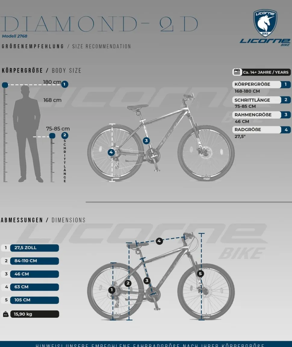Licorne Bike Diamond Premium Mountainbike Aluminium, Fahrrad für Jungen, Mädchen, Herren und Damen - 21 Gang-Schaltung - Scheibenbremse Herrenrad, einstellbare Vordergabel 26, 27.5 und 29 Zoll Farbe:Schwarz-Lime;Größe:27.5