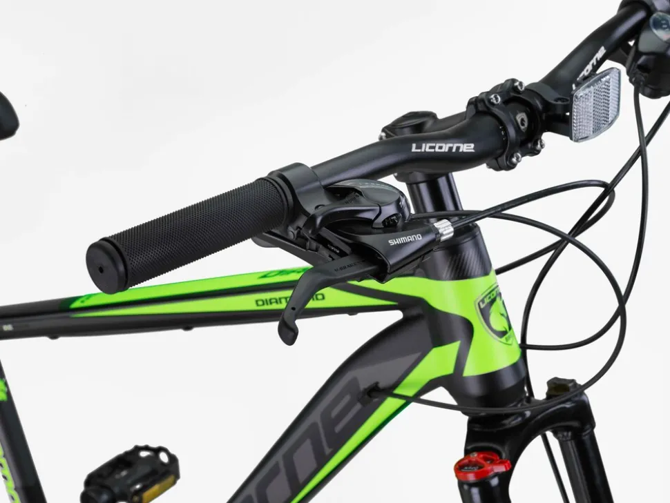 Licorne Bike Diamond Premium Mountainbike Aluminium, Fahrrad für Jungen, Mädchen, Herren und Damen - 21 Gang-Schaltung - Scheibenbremse Herrenrad, einstellbare Vordergabel 26, 27.5 und 29 Zoll Farbe:Schwarz-Lime;Größe:27.5