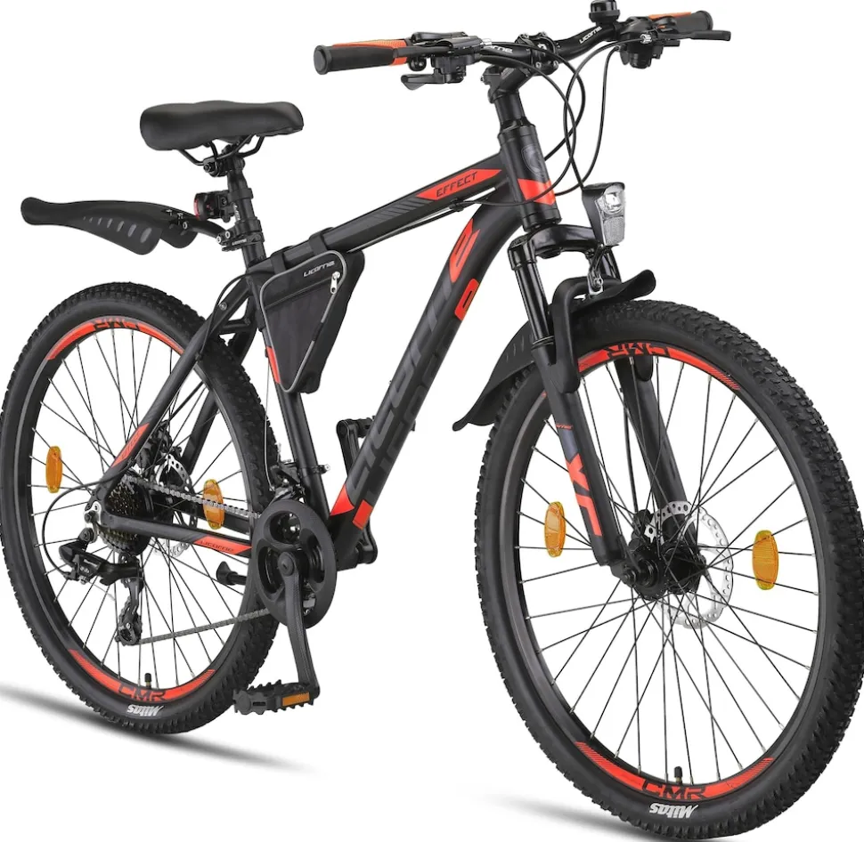 Licorne Bike Effect Premium Mountainbike in 26, 27,5 und 29 Zoll - Fahrrad für Jungen, Mädchen, Herren und Damen - Shimano 21 Gang-Schaltung - Herrenrad Zoll:26.00;Farbe:Schwarz/Orange (2xDisc-Bremse)