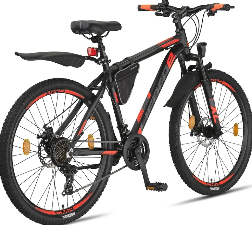 Licorne Bike Effect Premium Mountainbike in 26, 27,5 und 29 Zoll - Fahrrad für Jungen, Mädchen, Herren und Damen - Shimano 21 Gang-Schaltung - Herrenrad Zoll:26.00;Farbe:Schwarz/Orange (2xDisc-Bremse)