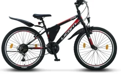 Licorne Bike Guide Premium Mountainbike in 20, 24 und 26 Zoll - Fahrrad für Mädchen, Jungen, Herren und Damen - Shimano 21 Gang-Schaltung, Kinderfahrrad, Kinder Farbe:Schwarz/Rot/Grau;Zoll:24