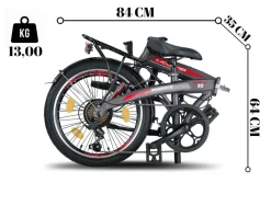 Licorne Bike Phoenix 2D, 20 Zoll Aluminium-Faltrad-Klapprad, Scheibenbremse, Discbremse, V-Bremse Faltfahrrad-Herren-Damen, 7 Gang Kettenschaltung - Folding City Bike, Alu-Rahmen, StVZO, Vorderlampe, Hinterlampe Farbe:Anthrazit-Rot;Stil:V-Bremse