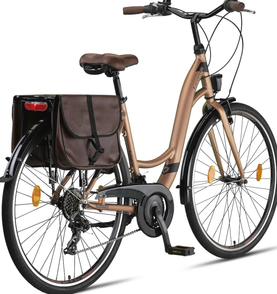 Licorne Bike Stella Plus Premium City Bike in Zoll Aluminium Fahrrad für Mädchen, Jungen, Herren und Damen - 21 Gang-Schaltung - Hollandfahrrad Größe:28 Zoll;Farbe:Gold