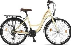 Licorne Bike Stella Premium City Bike 20,24,26 und 28 Zoll Fahrrad für Mädchen Herren und Damen 21 Gang (6 Gang bei 20 Zoll) Holland Citybike Zoll:26;Farbe:Beige