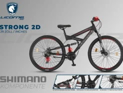 Licorne Bike Strong 2D Premium Mountainbike in 26, 27,5 und 29 Zoll - Fahrrad für Jungen, Mädchen, Damen und Herren - Scheibenbremse vorne und hinten - Shimano 21 Gang-Schaltung - Farbe:Schwarz/Rot;Zoll:29.00