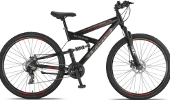 Licorne Bike Strong 2D Premium Mountainbike in 26, 27,5 und 29 Zoll - Fahrrad für Jungen, Mädchen, Damen und Herren - Scheibenbremse vorne und hinten - Shimano 21 Gang-Schaltung - Farbe:Schwarz/Rot;Zoll:29.00