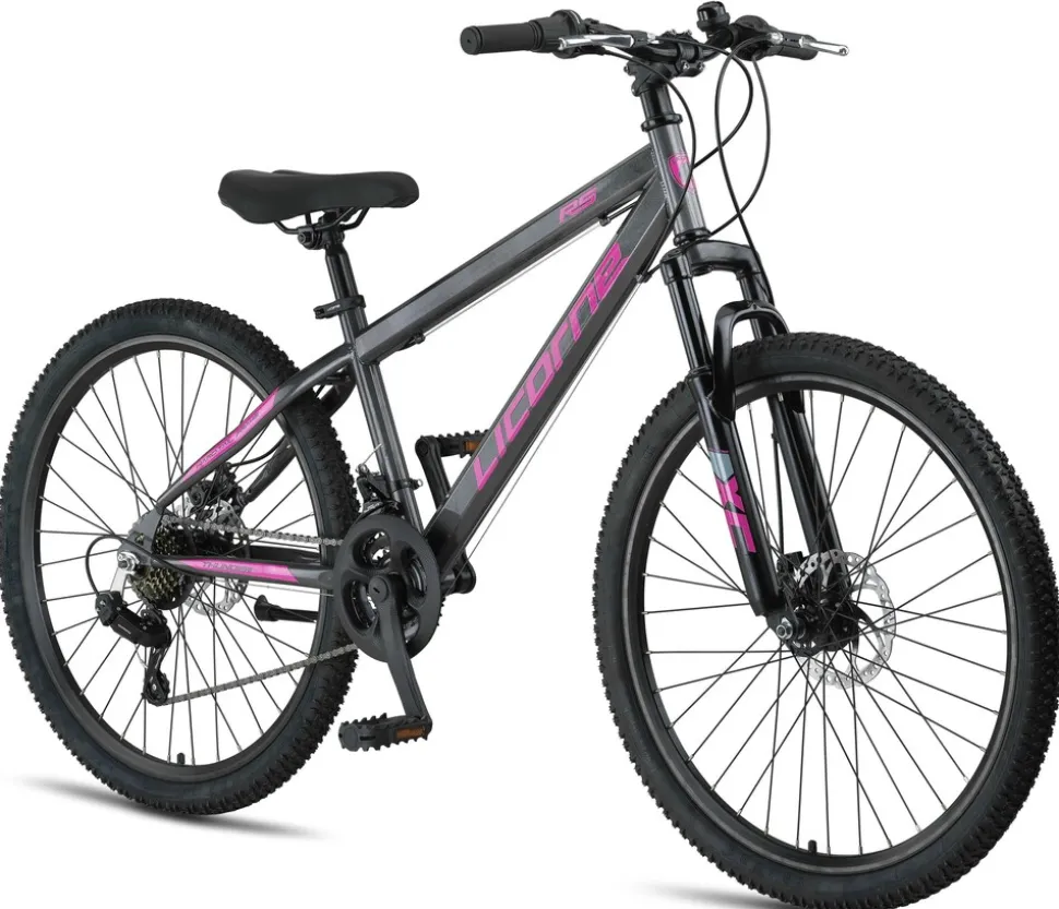 Licorne Bike Thunder Premium Mountainbike in 20, 24, 26, 27.5 und 29 Zoll Fahrrad für Mädchen Jungen Herren und Damen Discbremse Farbe:Anthrazit/Rosa;Größe:26 Zoll
