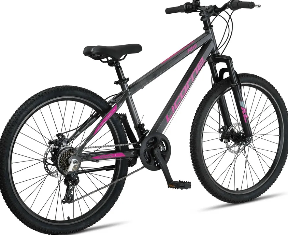 Licorne Bike Thunder Premium Mountainbike in 20, 24, 26, 27.5 und 29 Zoll Fahrrad für Mädchen Jungen Herren und Damen Discbremse Farbe:Anthrazit/Rosa;Größe:26 Zoll