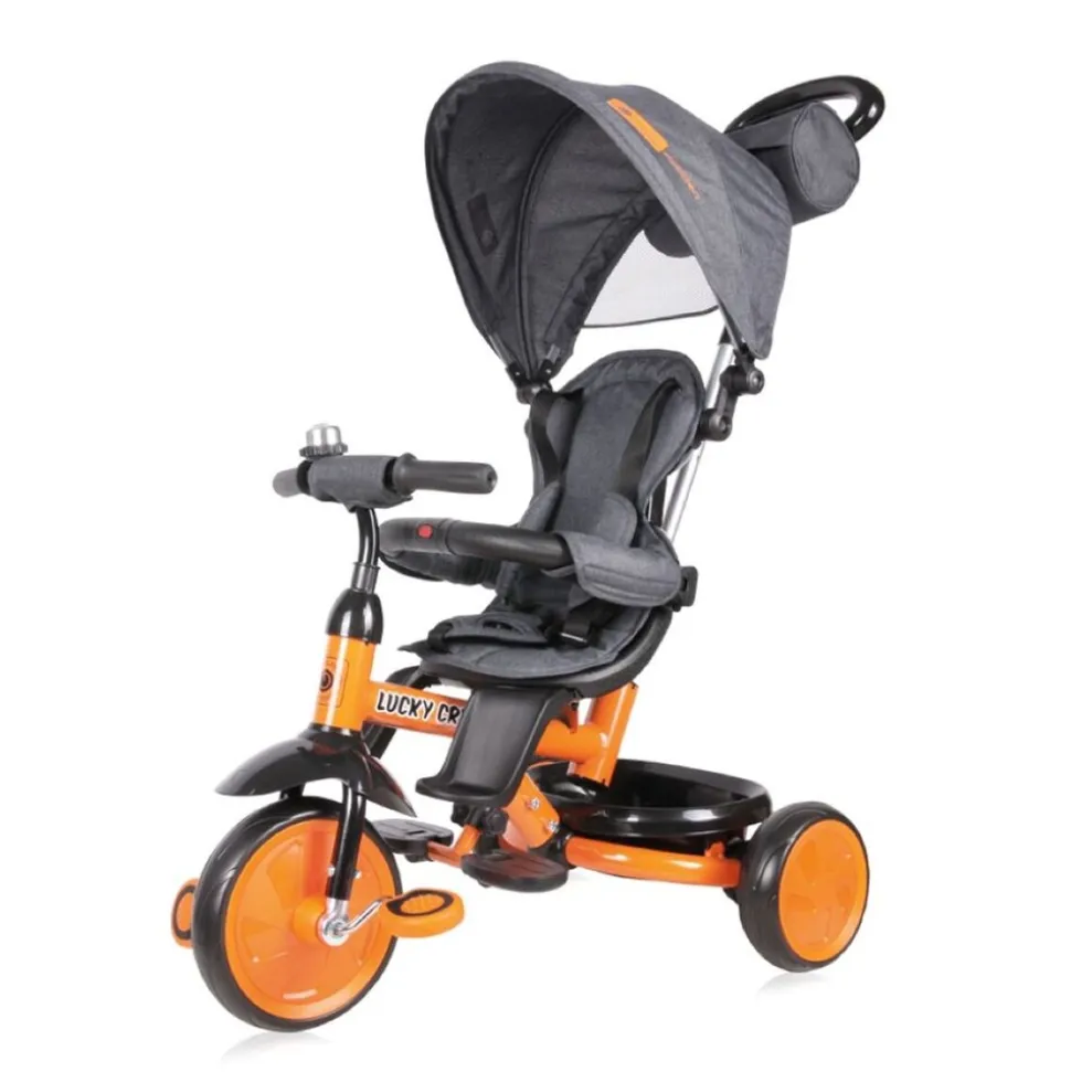 Lorelli Dreirad 4 in 1 Lucky Crew Tasche Fußstütze verstellbarer Sitz Klingel orange