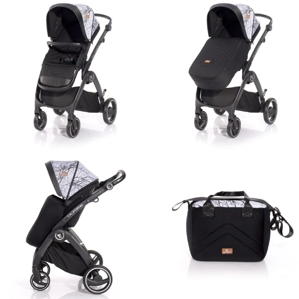 Lorelli Kinderwagen 2 in 1 California Babywanne Sportsitz Alurahmen Wickeltasche grau