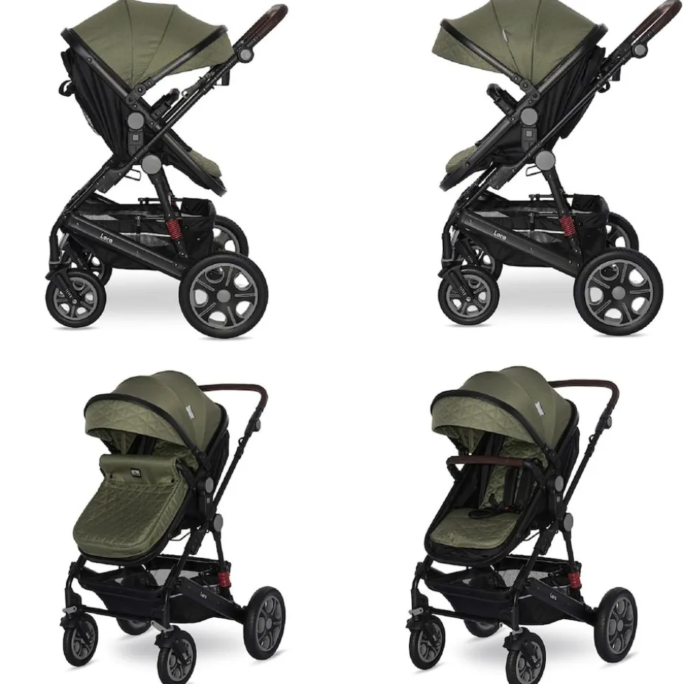 Lorelli Kinderwagen Lora faltbar Gummiräder Tragetasche Sportsitz Fußabdeckung grün