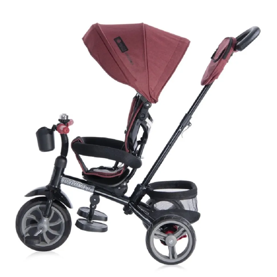 Lorelli Tricycle, Laufrad Rocket 4 in 1, Schubstange, Getränkehalter, umbaubar dunkelrot