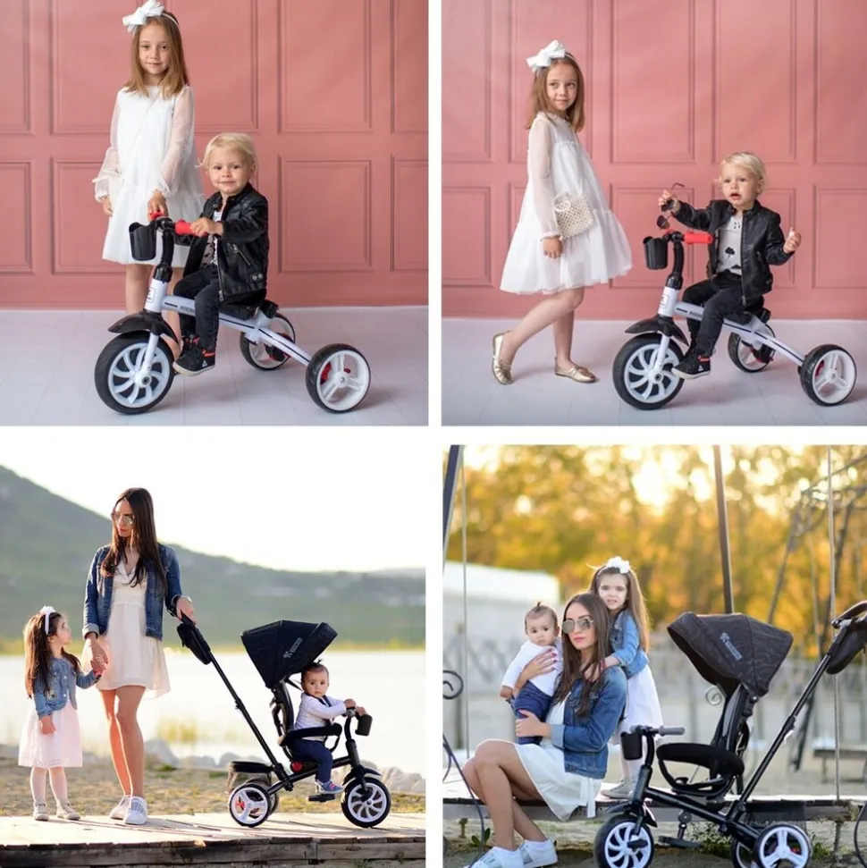 Lorelli Tricycle, Laufrad Rocket 4 in 1, Schubstange, Getränkehalter, umbaubar dunkelrot
