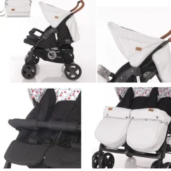 Lorelli Zwillingskinderwagen TWIN Wickeltasche Einhand-Klappsystem Fußabdeckung schwarz gemustert