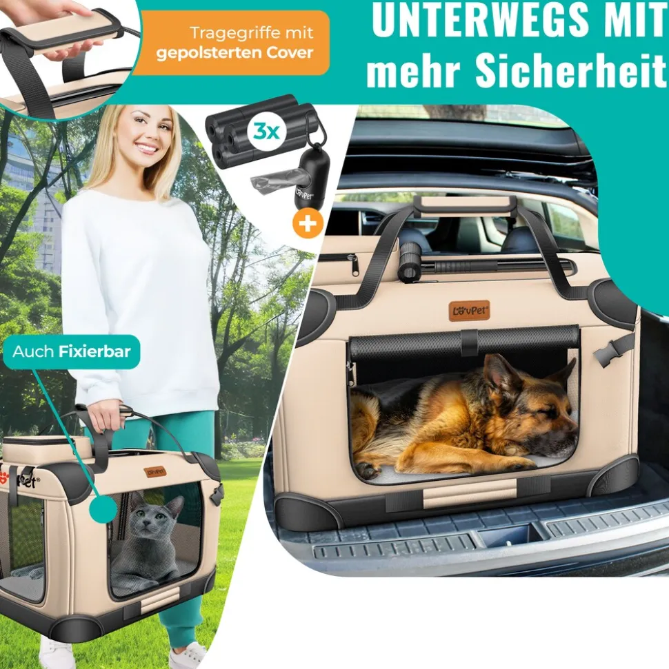 LOVPET® Hundebox Hundetransportbox faltbar Inkl.Hundenapf Transporttasche Hundetasche Transportbox für Haustiere, Hunde und Katzen Haustiertransportbox