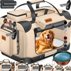 LOVPET® Hundebox Hundetransportbox faltbar Inkl.Hundenapf Transporttasche Hundetasche Transportbox für Haustiere, Hunde und Katzen Haustiertransportbox