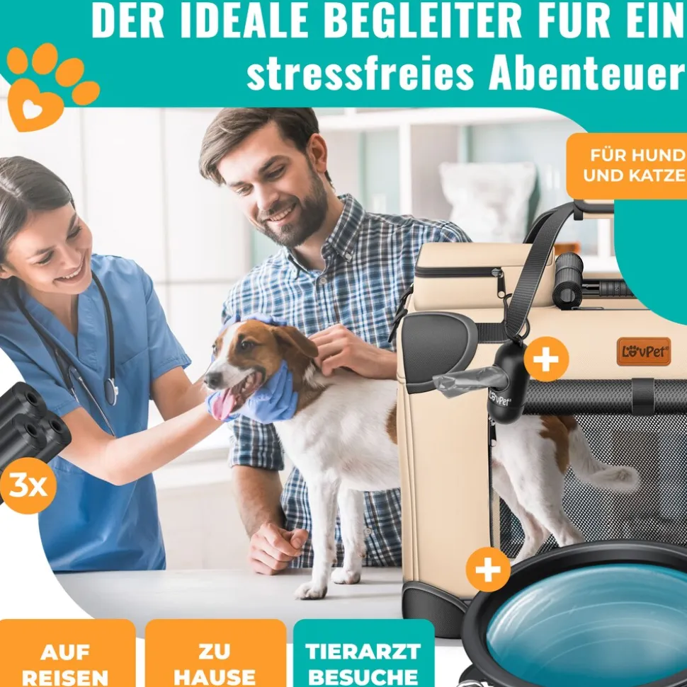 LOVPET® Hundebox Hundetransportbox faltbar Inkl.Hundenapf Transporttasche Hundetasche Transportbox für Haustiere, Hunde und Katzen Haustiertransportbox