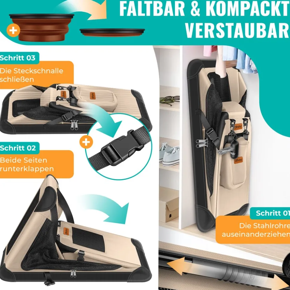 LOVPET® Hundebox Hundetransportbox faltbar Inkl.Hundenapf Transporttasche Hundetasche Transportbox für Haustiere, Hunde und Katzen Haustiertransportbox