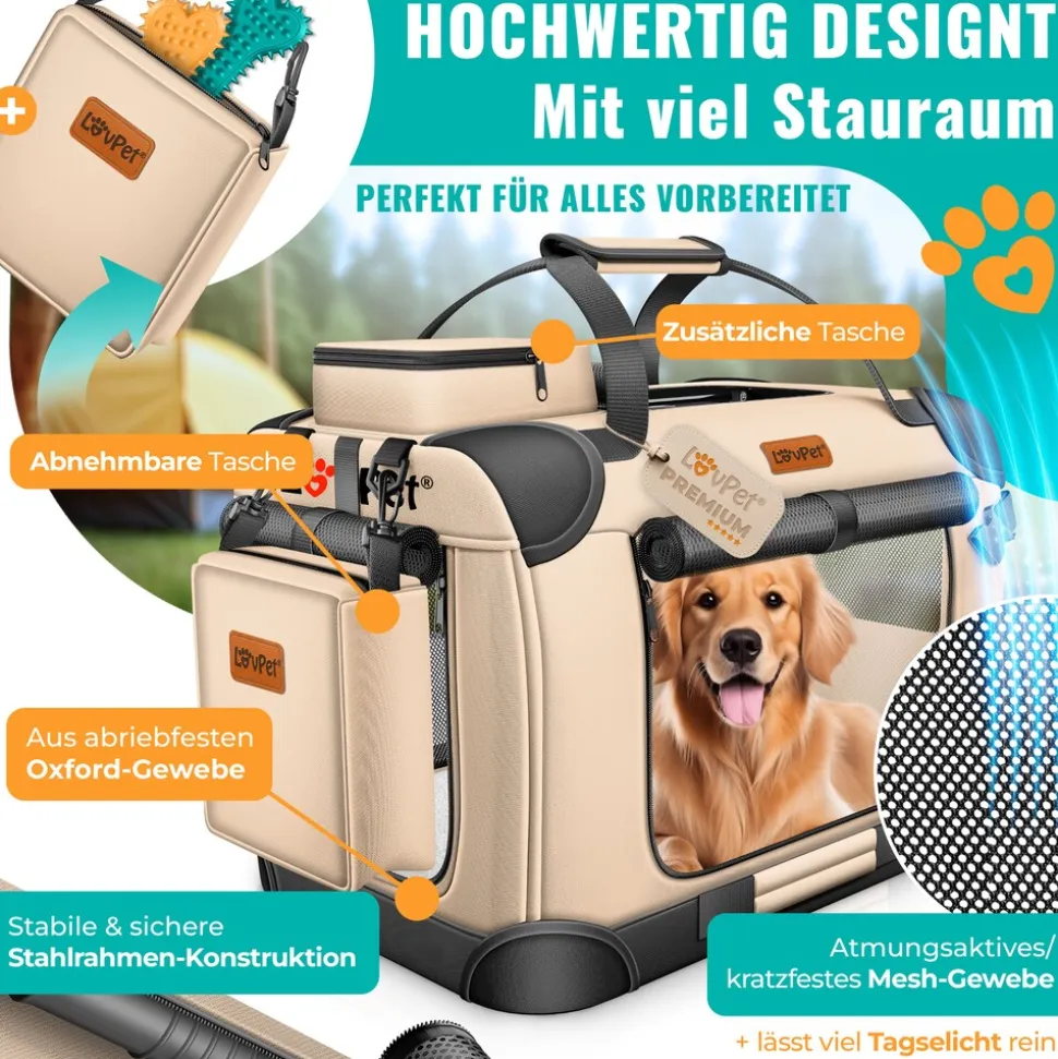 LOVPET® Hundebox Hundetransportbox faltbar Inkl.Hundenapf Transporttasche Hundetasche Transportbox für Haustiere, Hunde und Katzen Haustiertransportbox