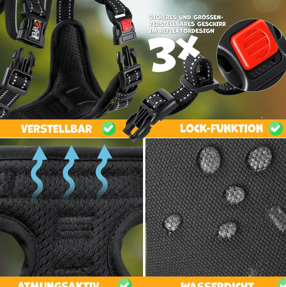 Lovpet® Hundegeschirr ohne Zug & würgen für Hunde & Welpen | atmungsaktiv & weich Brustgeschirr reflektierend | No-Pull-Geschirr inkl. Beutelrollen | Verstellbares Geschirr mit Griff