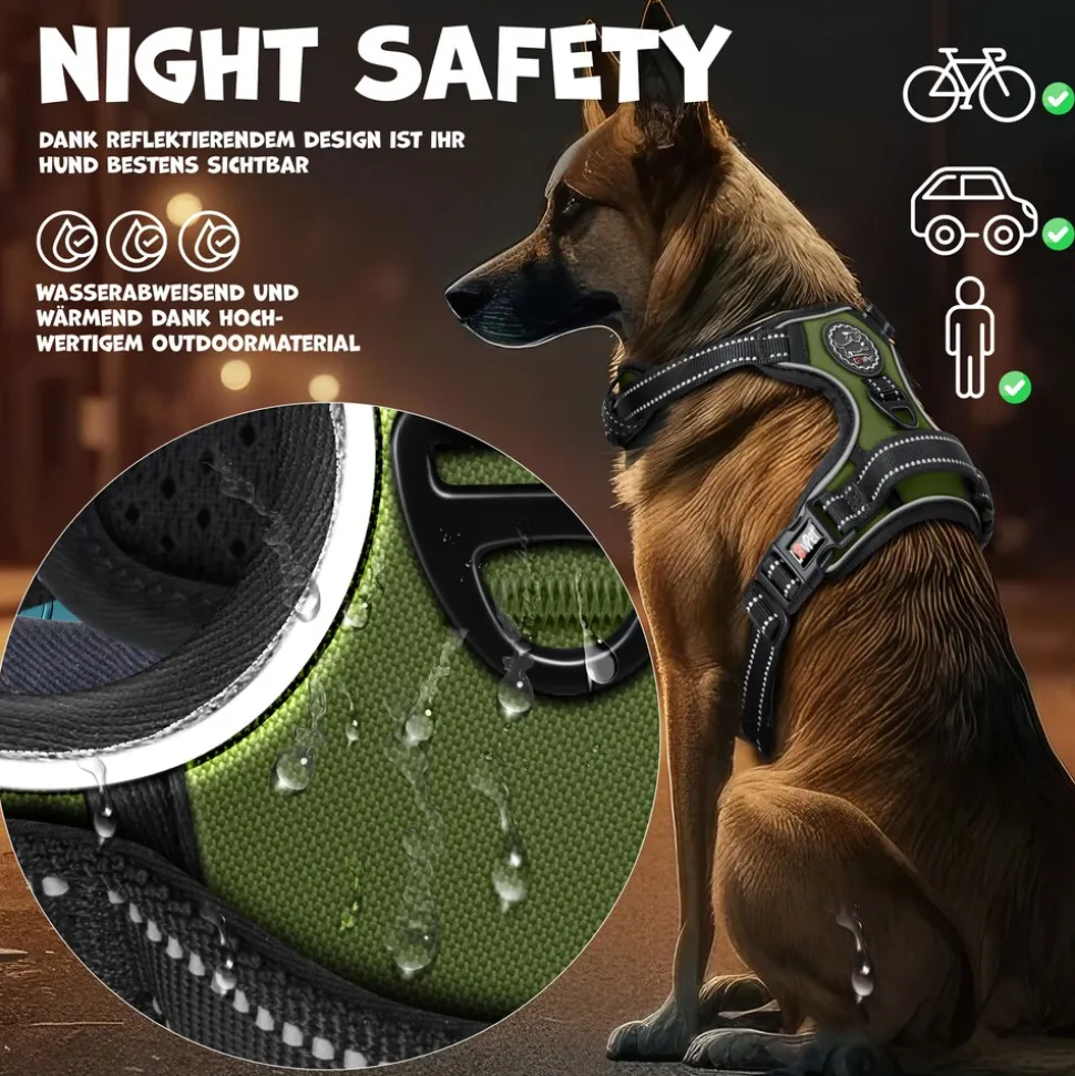 Lovpet® Hundegeschirr ohne Zug & würgen für Hunde & Welpen | atmungsaktiv & weich Brustgeschirr reflektierend | No-Pull-Geschirr inkl. Beutelrollen | Verstellbares Geschirr mit Griff