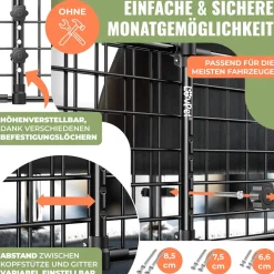 LovPet® Hundegitter Auto, Autoschutzgitter Trenngitter Universal, verstellbare Breite, Kopfstütze Kofferraum Autogitter Maße HxB 30 x 92-152 cm Kofferraumgitter,+ 2x Sicherheitsgurt für Hunde