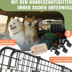 LovPet® Hundegitter Auto, Autoschutzgitter Trenngitter Universal, verstellbare Breite, Kopfstütze Kofferraum Autogitter Maße HxB 30 x 92-152 cm Kofferraumgitter,+ 2x Sicherheitsgurt für Hunde