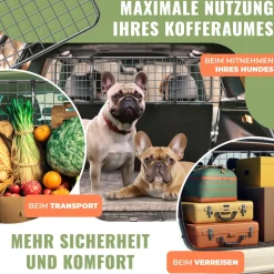 LovPet® Hundegitter Auto, Autoschutzgitter Trenngitter Universal, verstellbare Breite, Kopfstütze Kofferraum Autogitter Maße HxB 30 x 92-152 cm Kofferraumgitter,+ 2x Sicherheitsgurt für Hunde